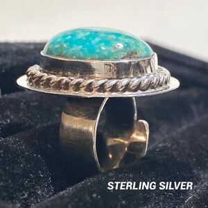 SIGNED-SM Sterling Silver Turquoise Adjustable Native Ring